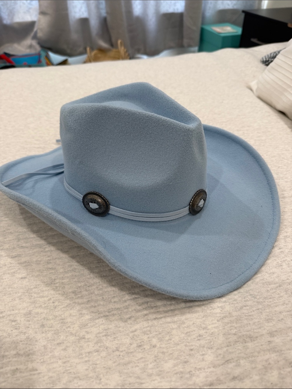 Light Blue Felt Cowboy Hat with Conchos